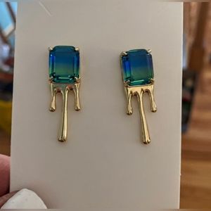 NEW 18K Gold Plated Drip Tourmaline CZ Studs
